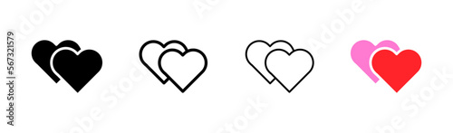 Couple heart set icon. Relationships, happy, love, like, heal, cure, betrayal, lie, deceive. Feelings concept. Vector icon in line, black and colorful style on white background