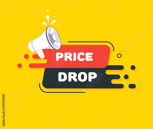 Speech bubble with Price drop text. Speech bubble with loudspeaker. Pop art style. Vector line icon for Business and Advertising