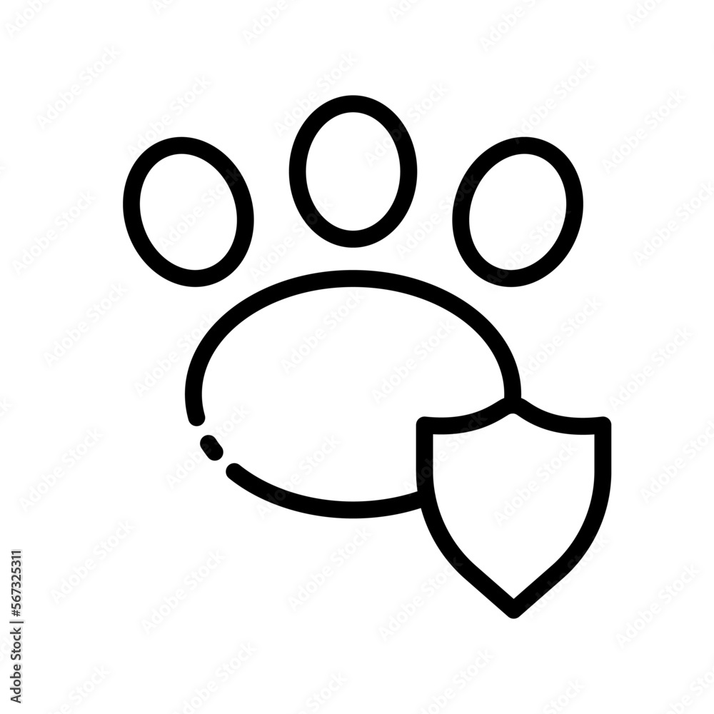Paw with shield line icon. Pet, cat, dog, pads, walk, go, feet, fauna. Animal concept. Vector line icon on white background Paw with shield line icon. Pet, cat, dog, pads, walk, go, feet, fauna. Animal concept. Vector line icon on white background