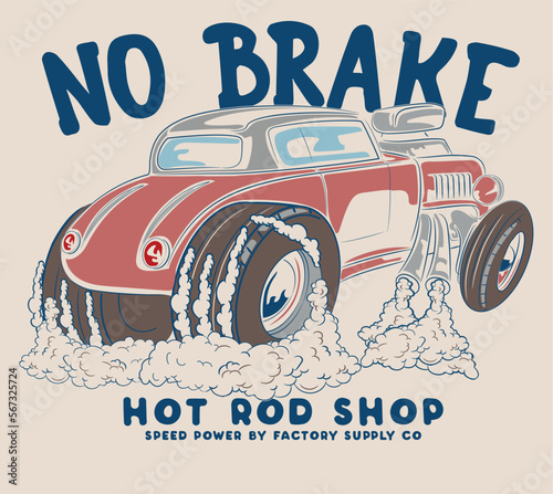 hot rod custom american race car illustration for t shirt print