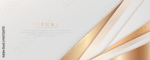Luxury white abstract background with golden lines. Elegant white and gold geometric overlay layer. Modern luxury banner template design with copy space for text. Vector illustration