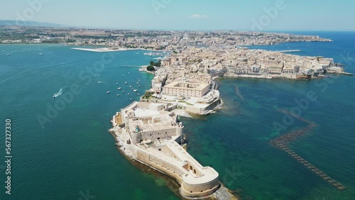 Ortigia island and Syracuse Baroque City in Sicily, Italy - Aerial 4k