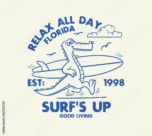 Vector animal surf character  illustrtion for t shirt prints