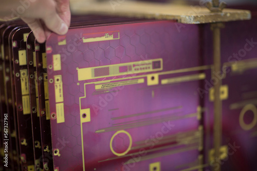Close-up of circuit board in industry, Hanover, Lower Saxony, Germany