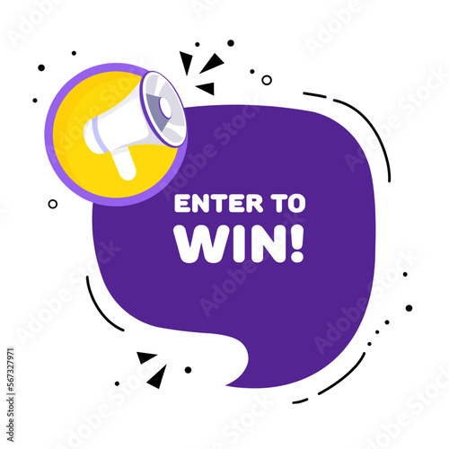 Speech bubble with enter to win text. Speech bubble with loudspeaker. Pop art style. Vector line icon for Business and Advertising