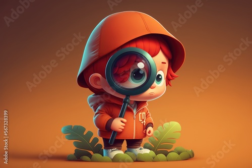 Cute Cartoon Search Character Kid - Digital Illustration Generative AI