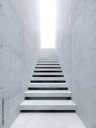 modern staircase in concrete space, 3d rendering © Suwatchai