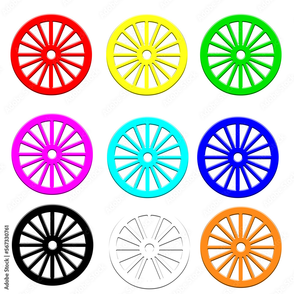 Beautiful illustration of colorful 3d wheels with transparent background Beautiful illustration of colorful 3d wheels with transparent background