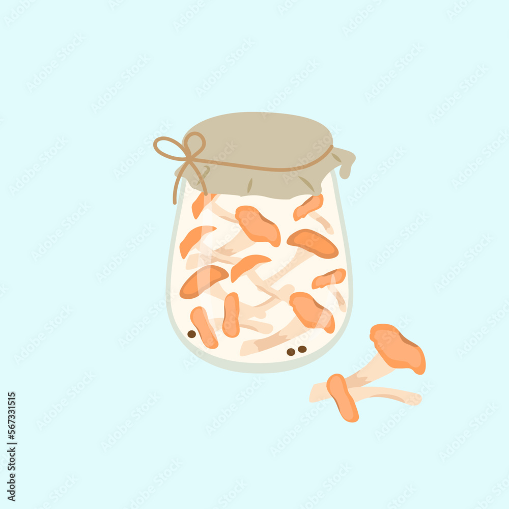 Pickled mushrooms in glass jar. Cartoon vector illustration. Pickled mushrooms in glass jar. Cartoon vector illustration.