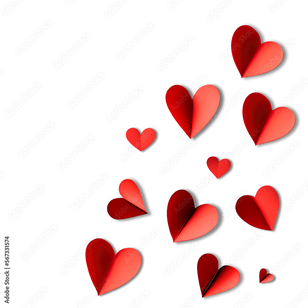 PNG Red paper hearts with shadow. Valentines Day