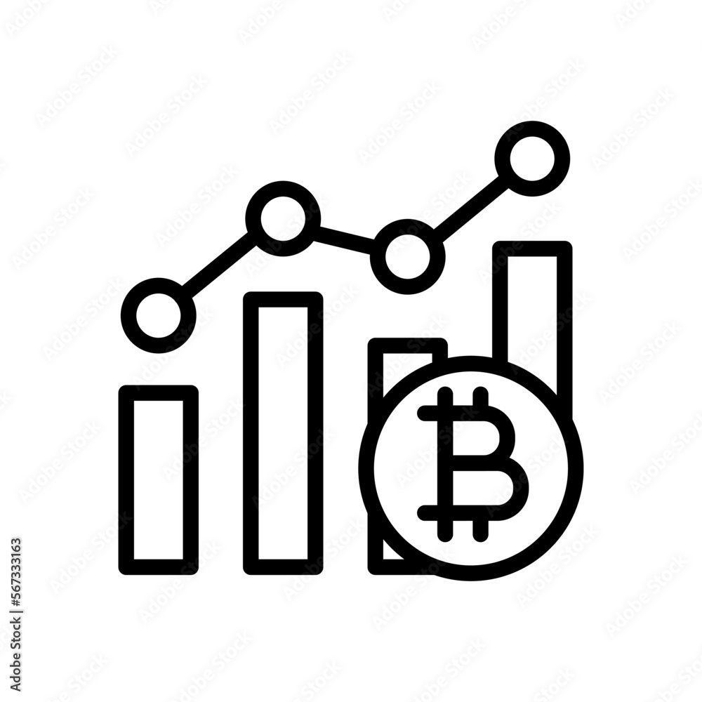 Bitcoin statistic line icon. Blockchain, settings, earnings on the stock exchange, cryptocurrency, analytics. Financial management concept. Vector line icon on white background Bitcoin statistic line icon. Blockchain, settings, earnings on the stock exchange, cryptocurrency, analytics. Financial management concept. Vector line icon on white background
