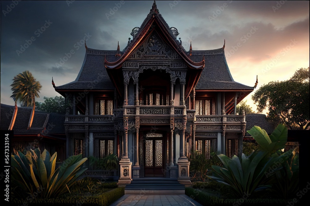 Traditional Balinese Architercture, Bali Resort in the middle of nature on a beautiful sunset Traditional Balinese Architercture, Bali Resort in the middle of nature on a beautiful sunset
