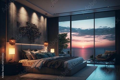 Luxurious spacious room with a big window overseeing a breathtaking ocean view © Eduardo