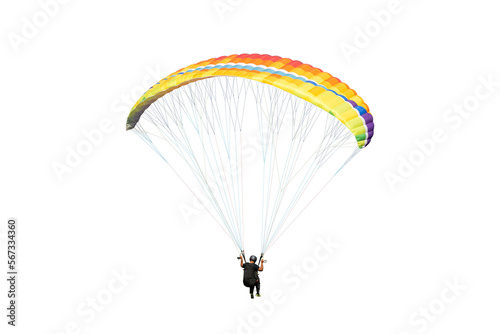 The sportsman flying on a paraglider. isolated on transparent background with clipping path. Beautiful paraglider in flight with clipping path and alpha channel. for both printing and web pages. 