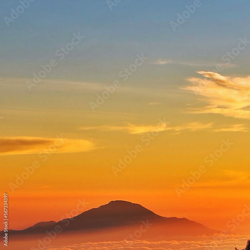 Sunrise over the mountains. Mount Semeru, Indonesia.