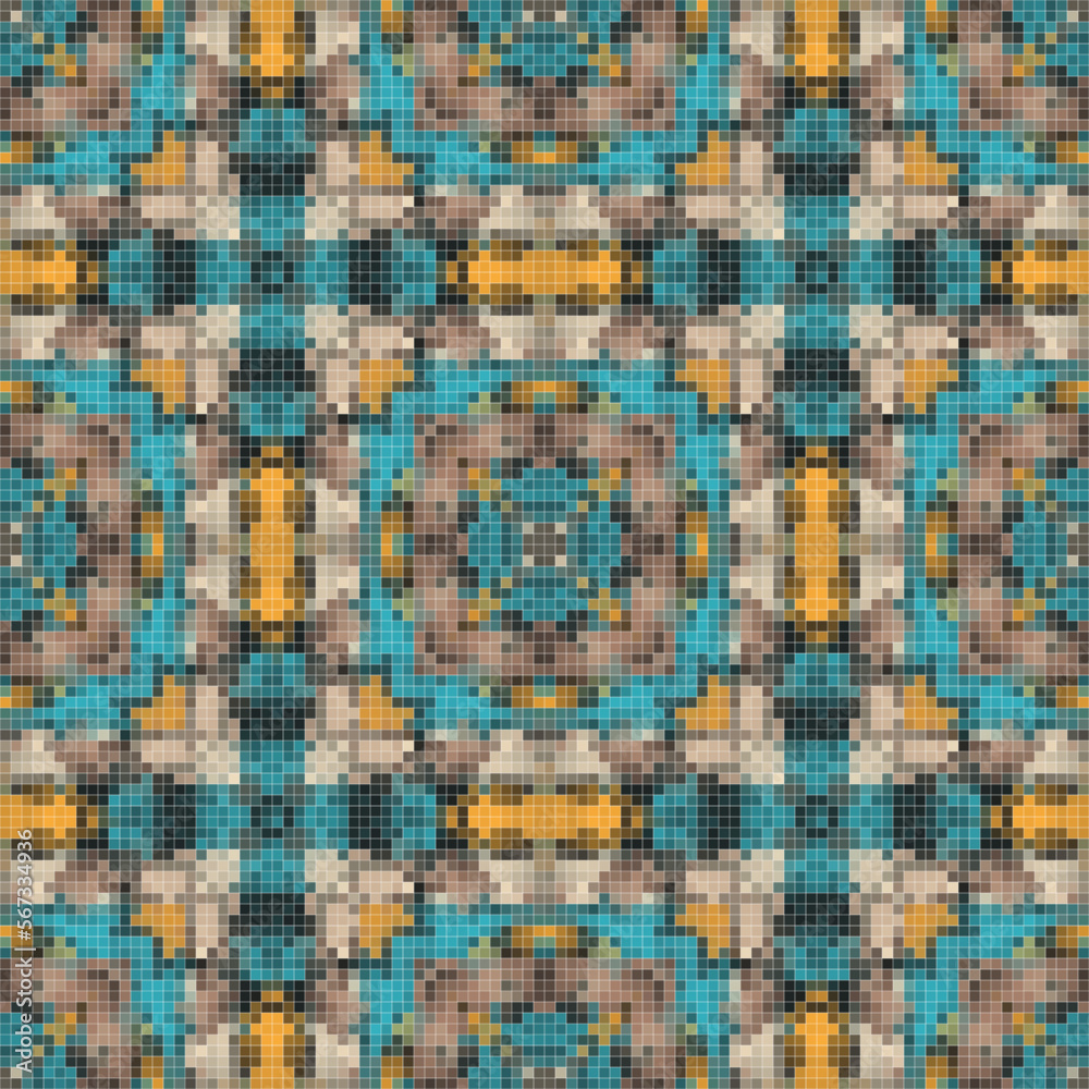 Fototapeta premium Pixel mosaic seamless pattern design, Repeat textile design. 