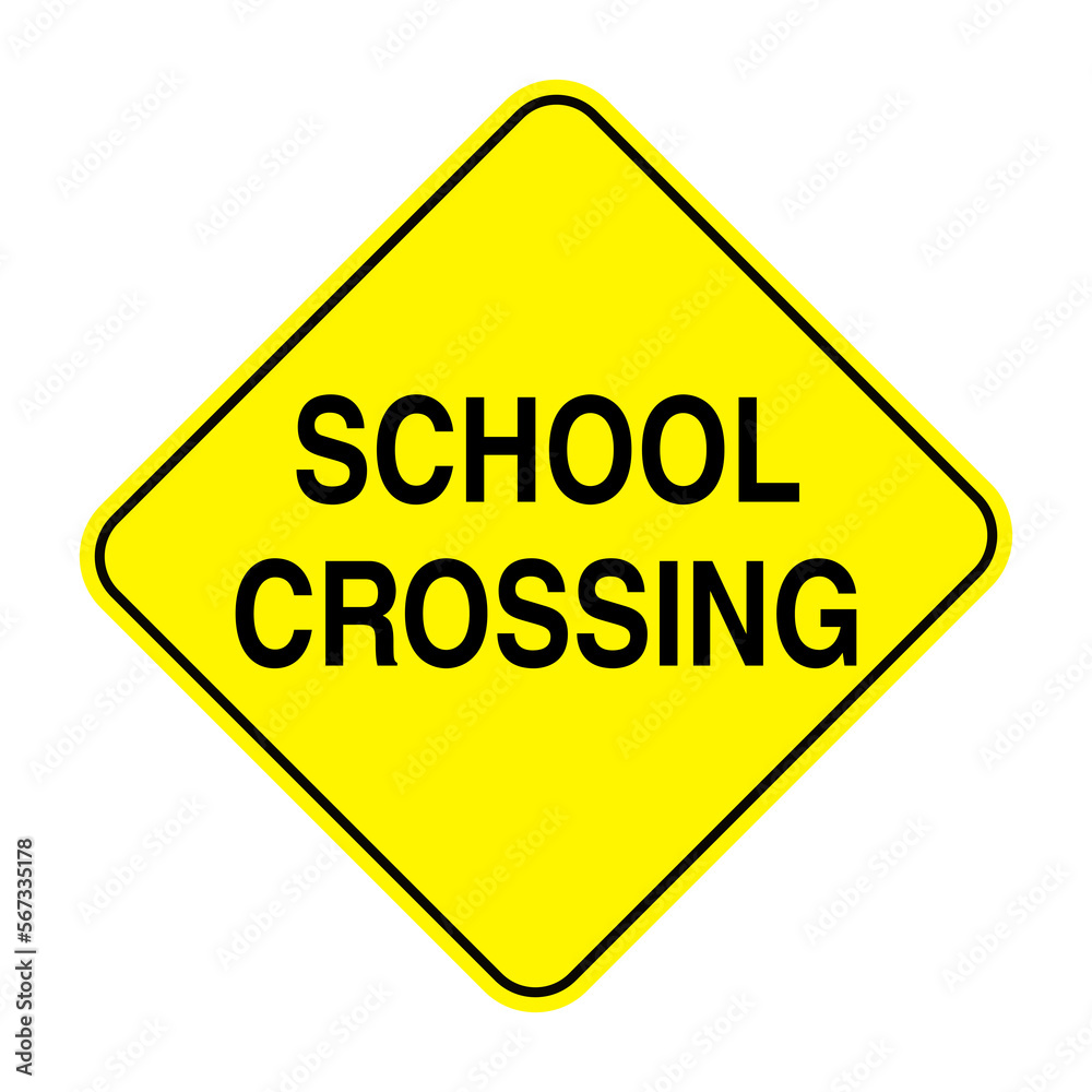 School Crossing Warning Sign on Transparent Background School Crossing Warning Sign on Transparent Background