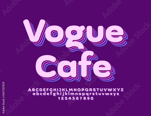 Vector stylish emblem Vogue Cafe with trendy layered Font. Creative set of Alphabet Letters, Number and Symbols