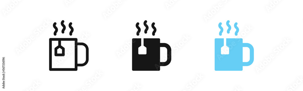 Tea cup icon. Hot drink symbol. Mug signs. Breakfast symbols. Glass teacup icons. Black and blue color. Vector sign. Tea cup icon. Hot drink symbol. Mug signs. Breakfast symbols. Glass teacup icons. Black and blue color. Vector sign.