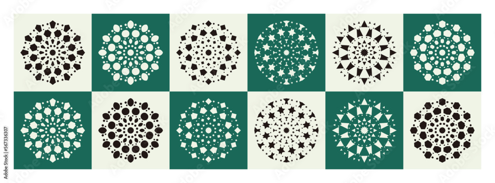 Vector set of abstract mandala design illustrations, ornaments in ethnic style. Border background