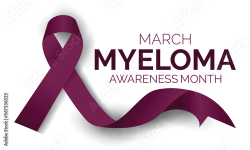 Myeloma awareness Celebrated in March annually. poster , banner and Realistic ribbon. Vector illustration. 