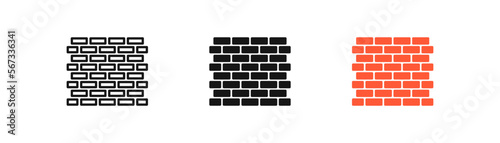 Brick wall icon. Stone construction symbol. Bricklayer signs. Masonry symbols. Build block icons. Black and orange color. Vector sign.