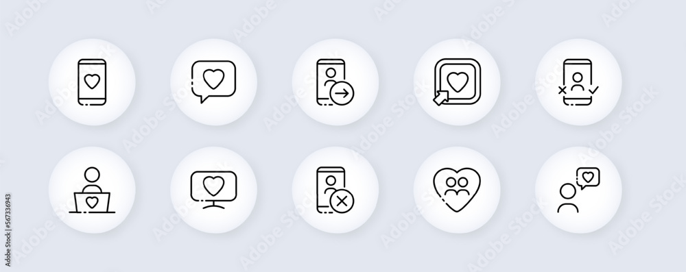 Relations neomorphic icons set. Idea, gift, package, important date, birthday, surprise, delivery, surprise, shopping, online store, party, invitation. love concept. Vector neomorphic line icons set Relations neomorphic icons set. Idea, gift, package, important date, birthday, surprise, delivery, surprise, shopping, online store, party, invitation. love concept. Vector neomorphic line icons set