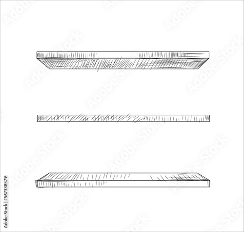 Hand drawn sketch of wall shelves vector illustration. Interior design elements. Interior furniture. Simple bookshelf on white background 