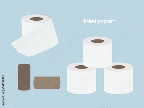 Toilet paper vector set. Flat style design. Toilet paper collection isolated on blue background. Vector illustration