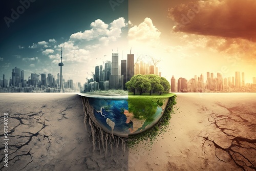 Klimawandel, New Generation, Schützt den Planeten, Schütz die Umwelt, Welt der Zukunft, Grüne Welt, Generative AI