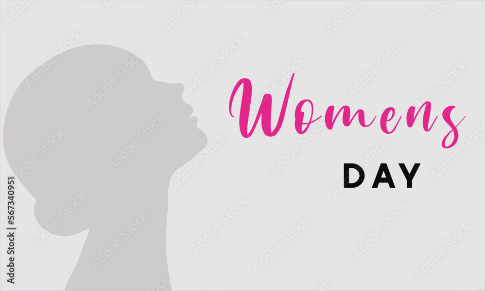 Beautiful women on grey background with  pink text womens day 