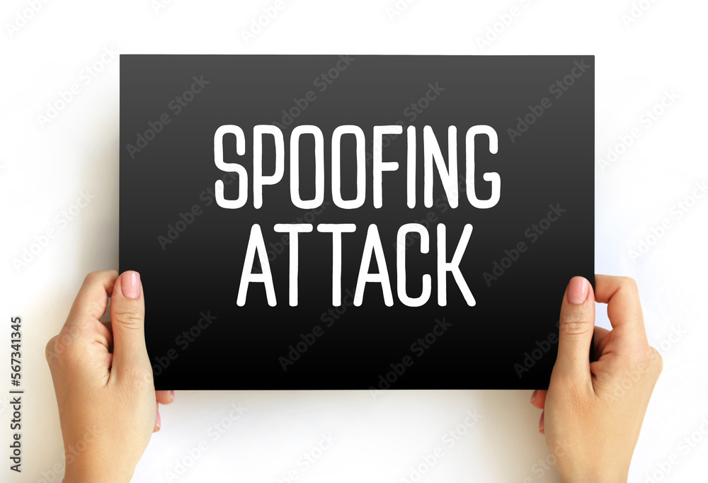 Spoofing Attack - situation in which a person or program successfully identifies as another by falsifying data, text button on keyboard Spoofing Attack - situation in which a person or program successfully identifies as another by falsifying data, text button on keyboard