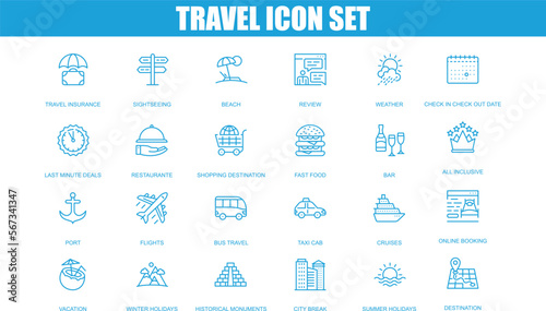 Travel line icons and simple Vector set for website and mobile apps.