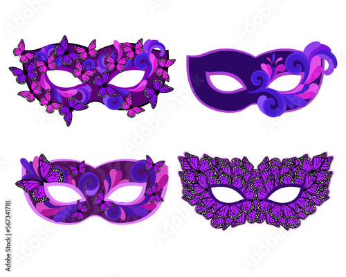Mardi gras masks with butterfly icon collection design, Party carnival decoration celebration and festival theme Vector illustration