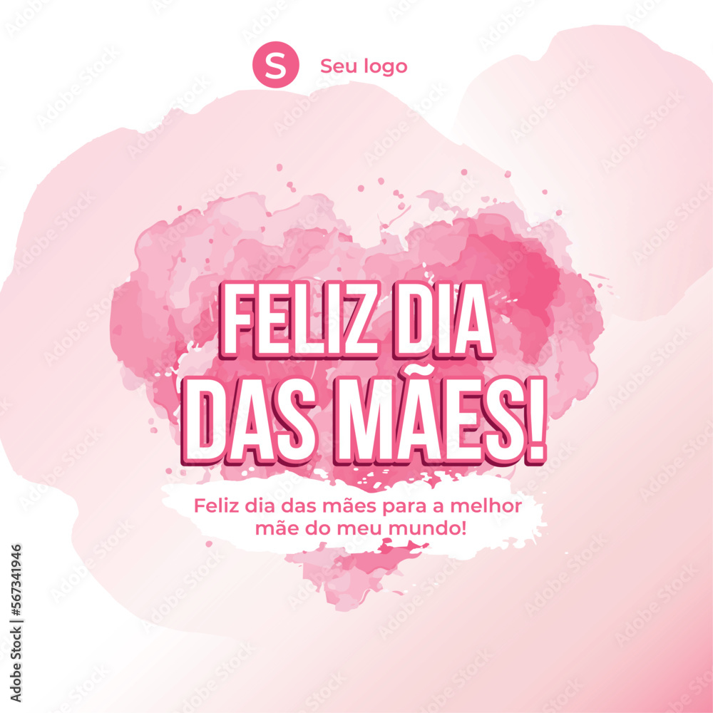 Cartão rosa com pintura de feliz dias das mães 