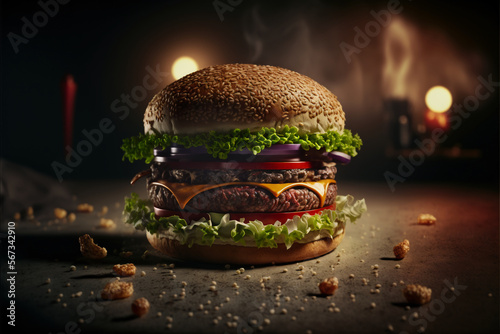 Juicy and Delicious: The Iconic Whopper Burger. Generative AI. photo