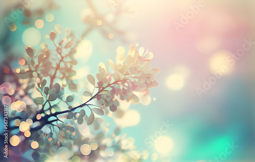 Spring nature banner with grass, flowers and bokeh glow in sunny day. Created with Generative AI technology. © iconogenic