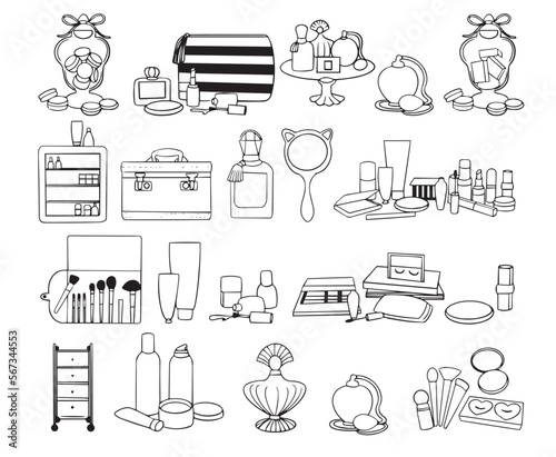Beauty collection vector illustration with cosmetics and beauty products.