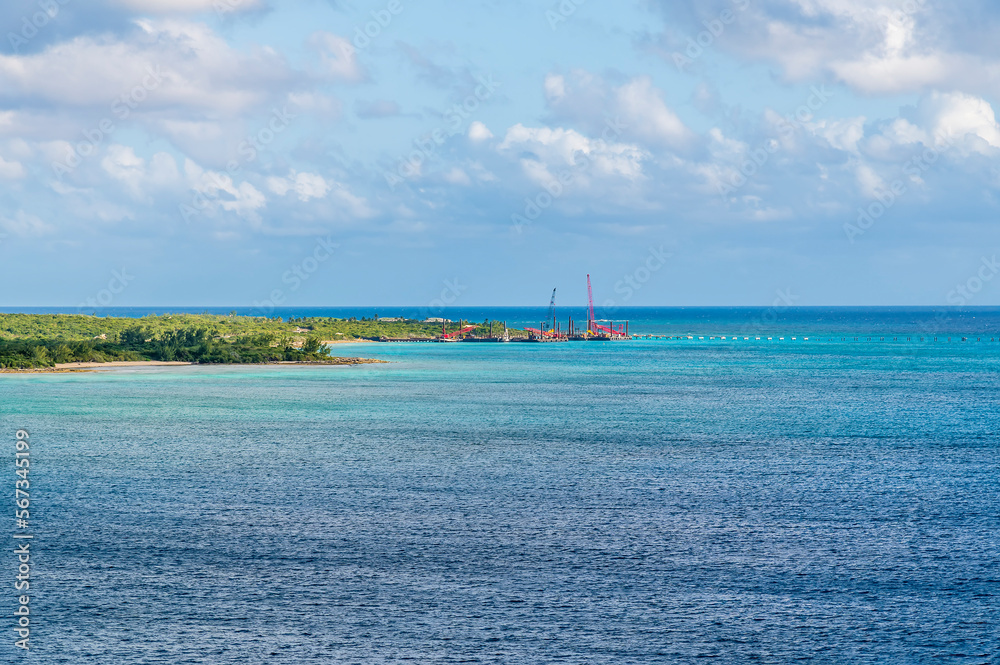 A view towards the southern tip of the island of Eleuthera, Bahamas on a bright sunny day