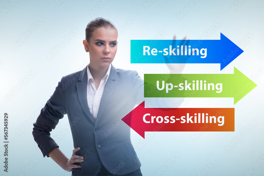 Re-skilling and upskilling in learning concept Re-skilling and upskilling in learning concept