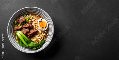 Ramen Asian noodles soup with beef