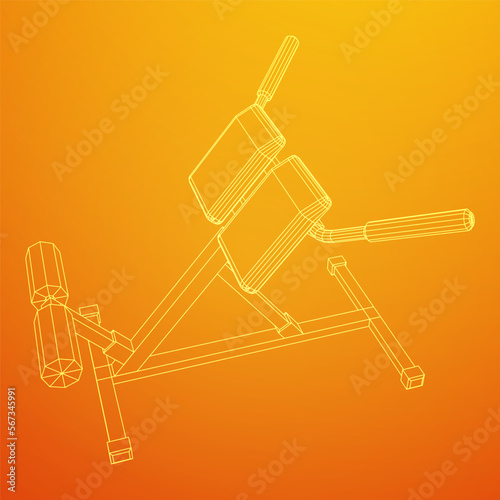Modern exercise machine for the back and abs. Hyperextension simulator for home and gym. Sports at home. Wireframe low poly mesh vector illustration