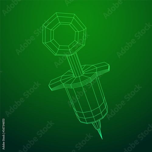 Medical syringe for injection  Laboratory medicine concept. Wireframe low poly mesh vector illustration.