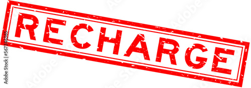 Grunge red recharge word square rubber seal stamp on white background