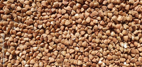 Buckwheat close-up. Buckwheat on burlap. Buckwheat grains isolated. Buckwheat texture. Healthy food, diet. photo