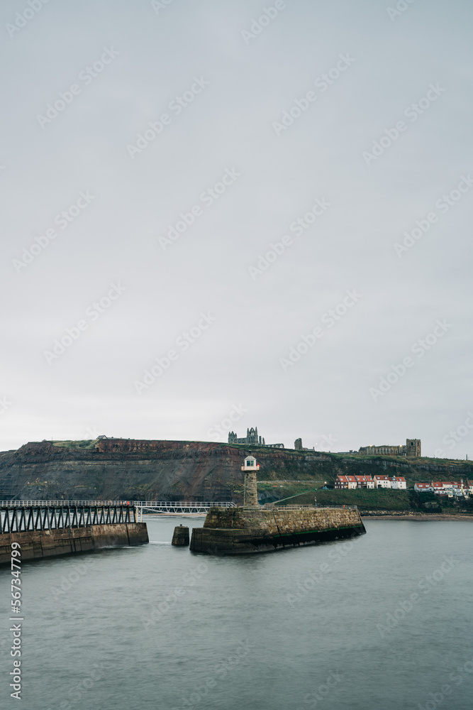 Whitby Harbour and lighthouse on the pier