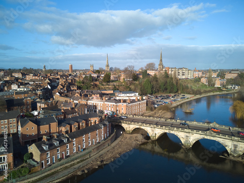 aerial view of Shrewsbury, an English market town on the River Severn photo