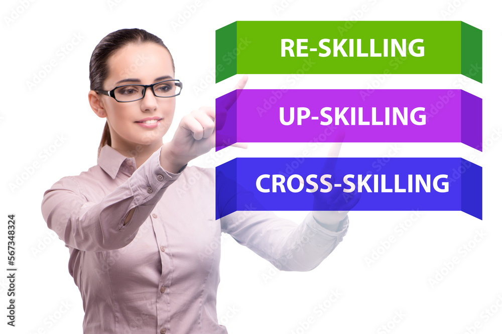 Re-skilling and upskilling in learning concept Re-skilling and upskilling in learning concept
