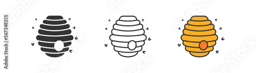 Wild beehive icon on light background. Honey symbol. Bee nest sign. Outline, flat, and colored style. Flat design. Vector illustration. photo