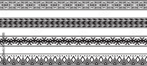 Vector set of seamless monochrome national native american ornaments. Endless ethnic black borders, frames of the peoples of America, Aztec, Maya, Incas. For sandblasting, plotter and laser cutting..